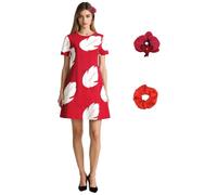 AYYOHON Lilo - Robe hawaïenne pour femme - Robe d'Halloween - Avec imprimé feuille rouge et chapeau floral - Taille S