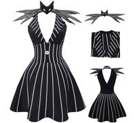 AYYOHON Robe de nuit de Noël pour femmes - Costume de costumade pour adulte - Robe trapèze rayée avec nœud papillon - Uniforme d'Halloween - Taille S