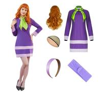 AYYOHON Velma - Costume Daphné pour femme avec perruque, lunettes, pull, jupe, violet, taille XXL