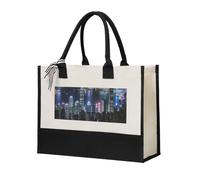 AYYQWE Aerial Night Of View Hong Kong Impression Toile Unisexe Sac fourre-tout Cadeau Sac à bandoulière Grande capacité Shopping Voyage Bureau