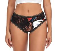 AYYQWE Aigle avec drapeau des États-Unis imprimé dame culotte dentelle culotte string respirant slip confortable vêtements cadeau sous-vêtements, Noir , M