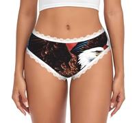 AYYQWE Aigle avec drapeau des États-Unis imprimé dame culotte dentelle culotte string respirant slip confortable vêtements cadeau sous-vêtements, blanc, XL