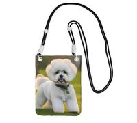 AYYQWE Bichon Frise Chien sur l'herbe Imprimé Slim Sac à Bandoulière Sac à Bandoulière Multifonction Portefeuille pour Voyage Course à Pied Usage Quotidien, Noir , Taille unique