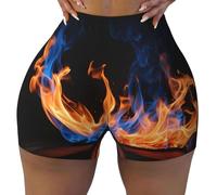 AYYQWE Blue Flame Print Short d'entraînement confortable extensible pour femme Idéal pour le yoga et la course à pied, Noir , M