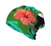 AYYQWE Bonnet unisexe avec imprimé oiseaux tropicaux et feuilles de plantes pour ski, randonnée, extérieur, usage quotidien, hiver, bonnet thermique doux noir