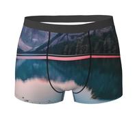 AYYQWE Boxer pour homme imprimé lac et coucher de soleil - Respirant - Doux et extensible - Pour tous les jours, Noir , L