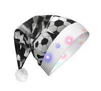 AYYQWE Chapeau de Noël unisexe pour adulte avec lumières LED Motif ballon de football Noir et blanc