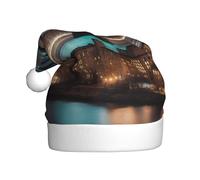 AYYQWE Chapeau de Père Noël imprimé New York Manhattan Bridge Night pour homme et femme - Décoration de fête du Nouvel An - Casquette de Noël