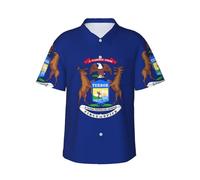 AYYQWE Chemise hawaïenne d'été à manches courtes pour homme Motif drapeau de l'État du Michigan, Noir , XXL