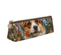 AYYQWE Corgi Trousse à crayons avec fermeture éclair Motif fleurs printanières Grande capacité Triangle Pochette à fermeture éclair Stylo Maquillage École Collège, blanc, Taille unique