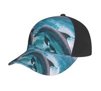 AYYQWE Dauphins in The Sea Print Casquette de baseball en maille Chapeau d'été Sports de plein air Séchage rapide Respirant Absorption de la transpiration Noir