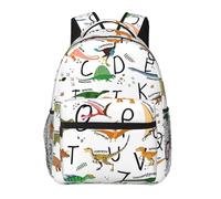 AYYQWE Élégant sac à dos d'apprentissage des lettres de l'alphabet avec imprimé dinosaures, léger, confortable, réglable, pour le travail, les voyages, tous les jours