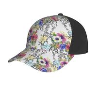 AYYQWE Garden Blossoming Wildflowers Birds Leaves Branches Print Baseball Cap Mesh Summer Hat Outdoor Sports Quick-Dry Respirant Absorption de la transpiration Noir