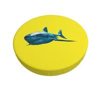 AYYQWE Housse de coussin de chaise de bar ronde avec imprimé requin bleu, lavable, confortable et léger