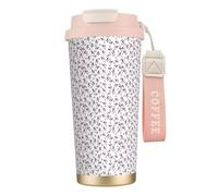 AYYQWE Mug de voyage en acier inoxydable avec imprimé caniche et bouteille de parfum rose girly pour boissons chaudes et froides pour un usage quotidien
