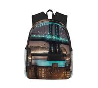 AYYQWE New York Manhattan Bridge Night Print Sac à dos léger confortable décontracté unisexe randonnée gym camping travail en plein air
