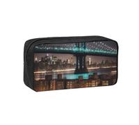 AYYQWE New York Manhattan Bridge Night Print Trousse à stylos spacieuse grande capacité pour bureau, voyage