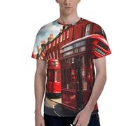 AYYQWE Red London Street Print T-shirt à manches courtes pour homme Doux Décontracté Bureau Gym été Bureau Environnements Wear, Noir , M