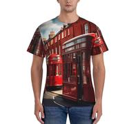 AYYQWE Rouge London Street Print Fashion Hommes T-shirts à manches courtes Gym Wear Respirant Entraînement Summer Casual Outting, Noir , M