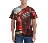 AYYQWE Rouge London Street Print Fashion Hommes T-shirts à manches courtes Gym Wear Respirant Entraînement Summer Casual Outting, Noir , M