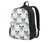 AYYQWE Sac à dos de grande capacité imprimé tête de squelette monochrome sur le thème d'Halloween résistant à l'eau pour randonnée, camping, pique-nique