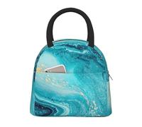 AYYQWE Sac à repas isotherme fonctionnel avec imprimé marbre bleu pierre, doré, sac fourre-tout, école, pique-nique, voyage, routine quotidienne