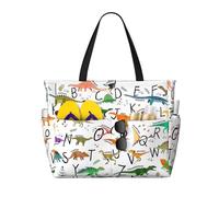 AYYQWE Sac de plage élégant pour apprendre les lettres de l'alphabet avec imprimé dinosaures, sac de week-end élégant, réutilisable, léger, gym, pique-nique, camping, femmes et hommes