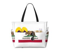 AYYQWE Sac fourre-tout de plage avec imprimé drapeau de l'État de Californie, sac de week-end, sac de week-end, réutilisable, léger, pour gym, pique-nique, camping, femme