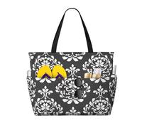 AYYQWE Sac fourre-tout de plage imprimé damassé élégant sac de week-end sac réutilisable léger gym pique-nique camping femmes hommes