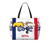 AYYQWE Sac fourre-tout de plage imprimé drapeau de l'État de l'Iowa élégant sac de week-end réutilisable léger Gym pique-nique camping femmes hommes
