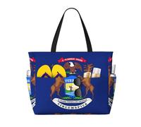 AYYQWE Sac fourre-tout de plage imprimé drapeau de l'État du Michigan, sac de week-end élégant, réutilisable, léger, gym, pique-nique, camping, femme et homme