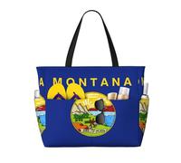 AYYQWE Sac fourre-tout de plage imprimé drapeau de l'État du Montana élégant sac de week-end réutilisable léger Gym pique-nique camping femmes hommes