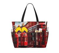 AYYQWE Sac fourre-tout de plage imprimé rue Londres rouge élégant sac de week-end sac réutilisable léger gym pique-nique camping femmes hommes