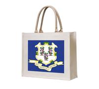 AYYQWE Sac fourre-tout élégant avec imprimé drapeau de l'État du Connecticut - Réutilisable - Respectueux de l'environnement - En toile - Pour voyage, plein air et quotidien