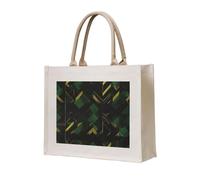 AYYQWE Sac fourre-tout élégant avec imprimé géométrique noir, vert et doré - Réutilisable - Respectueux de l'environnement - En toile - Pour voyage, plein air et quotidien