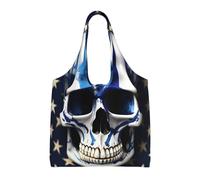 AYYQWE Sac fourre-tout extra large en toile avec imprimé tête de mort et rayures bleues pour le quotidien, les voyages, les w nds