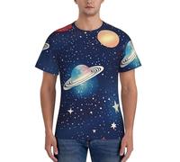 AYYQWE Starry Sky Universe Space Print Fashion Men T-shirts à manches courtes Gym Wear Respirant Entraînement Été Sortie décontractée, Noir , L