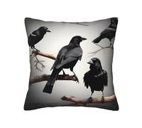 AYYQWE Taie d'oreiller carrée avec imprimé corbeau noir sur une branche - Pour maison, terrasse, intérieur et extérieur - Utilisation quotidienne