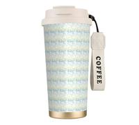 AYYQWE Tasse de voyage en acier inoxydable avec imprimé algues vertes et bleues pour café, thé, eau, boissons chaudes et froides, usage quotidien