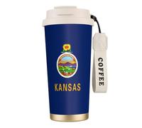AYYQWE Tasse de voyage en acier inoxydable avec motif drapeau de l'État du Kansas pour boissons chaudes et froides, usage quotidien