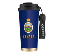 AYYQWE Tasse de voyage en acier inoxydable avec motif drapeau de l'État du Kansas pour boissons chaudes et froides, usage quotidien