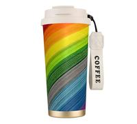 AYYQWE Tasse de voyage en acier inoxydable avec motif rayures arc-en-ciel pour boissons chaudes et froides, usage quotidien