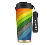 AYYQWE Tasse de voyage en acier inoxydable avec motif rayures arc-en-ciel pour boissons chaudes et froides, usage quotidien