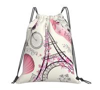 AYYQWE The Paris Tower And A Bicycle Print Sac à dos léger pliable avec cordon de serrage pour adultes Sac de sport réutilisable Voyage Yoga