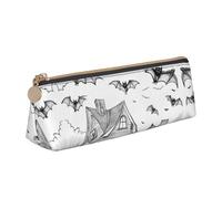 AYYQWE Trousse à crayons Halloween avec motif chauve-souris volantes - Grande capacité - Triangle - Fermeture éclair - Maquillage - École - Collège, blanc, Taille unique