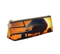 AYYQWE Trousse à crayons motif avion au coucher du soleil - Grande capacité - Triangle - Avec fermeture éclair - Pour maquillage, école, collège, blanc, Taille unique