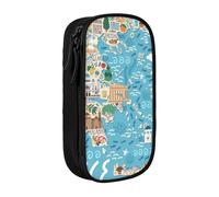 AYYQWE Trousse à crayons pratique avec impression carte de la Grèce multi-compartiments pour bureau, voyage, école, art quotidien, Noir , Taille unique, Poche de rangement