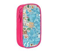 AYYQWE Trousse à crayons pratique avec impression carte de la Grèce multi-compartiments pour bureau, voyage, école, art quotidien, rose, Taille unique, Poche de rangement