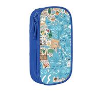 AYYQWE Trousse à crayons pratique avec impression carte de la Grèce multi-compartiments pour bureau, voyage, école, art quotidien, bleu, Taille unique, Poche de rangement