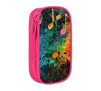 AYYQWE Trousse à crayons pratique avec impression de notes de musique colorées et multi-compartiments pour bureau, voyage, école, art quotidien, rose, Taille unique, Poche de rangement